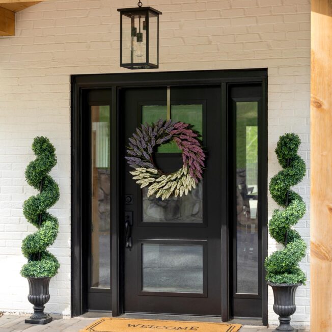 Black ProVia entry door with sidelights